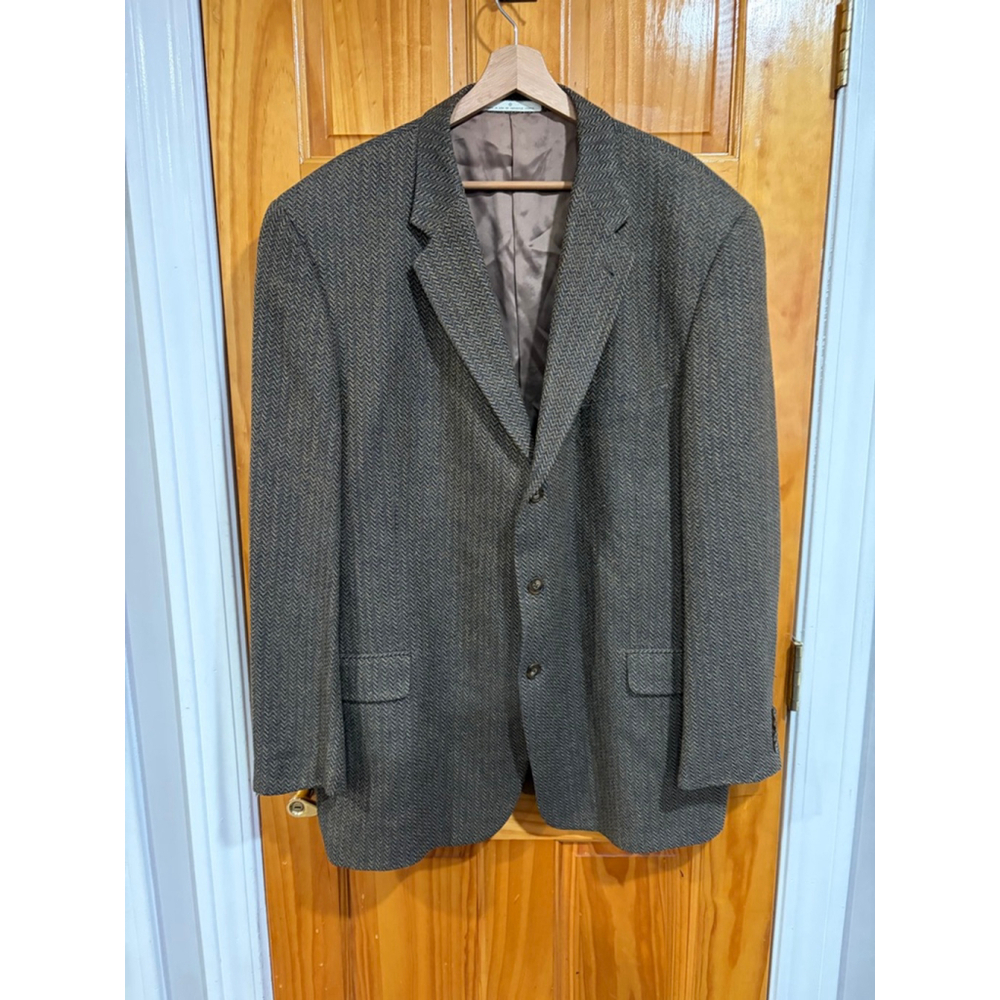 Joseph Abboud Wool Silk Herringbone Blazer Brown Blue Sport Coat 48L USA